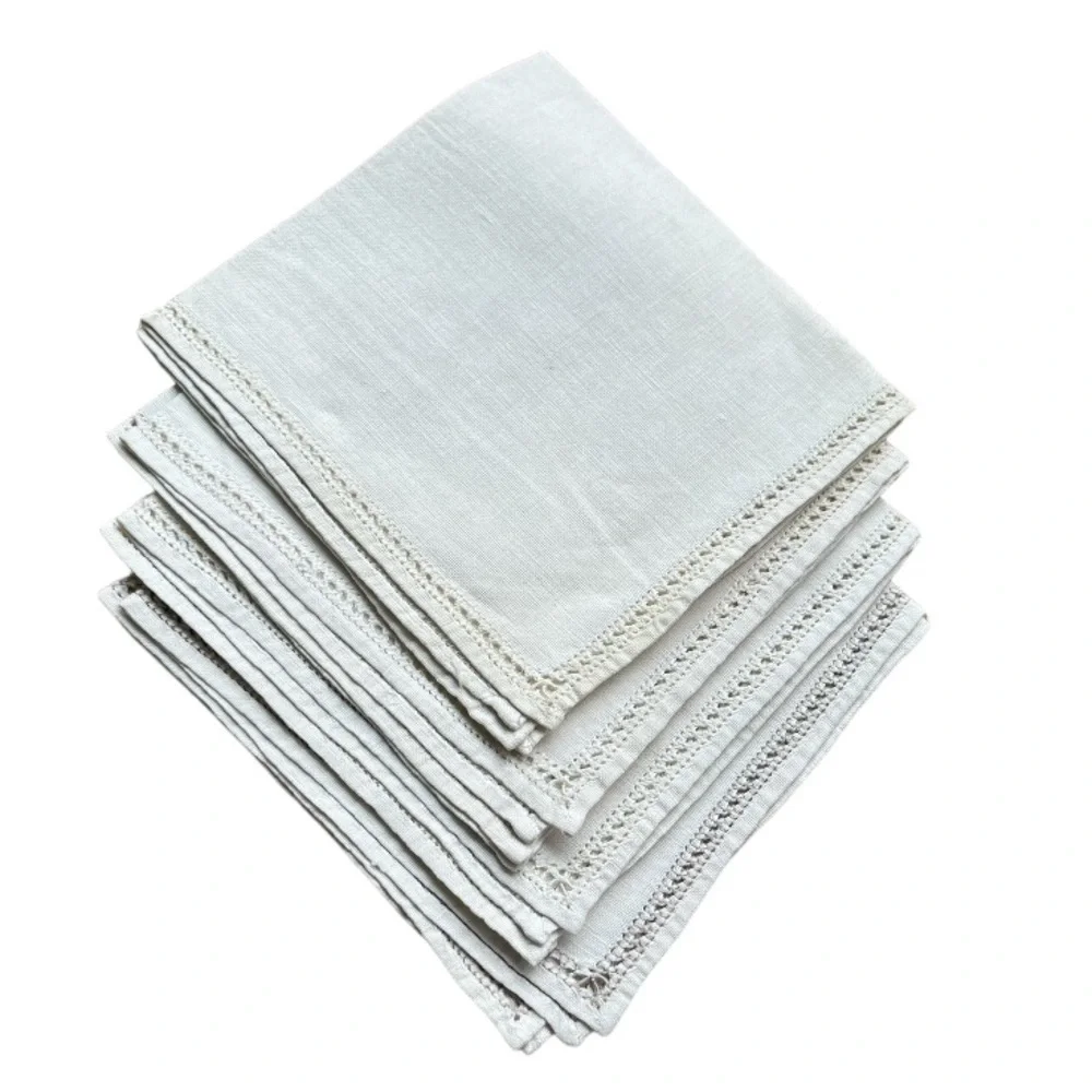 Vintage Linen Tea Napkins Set of 4 | Hand Stitched | Classic Table Linens